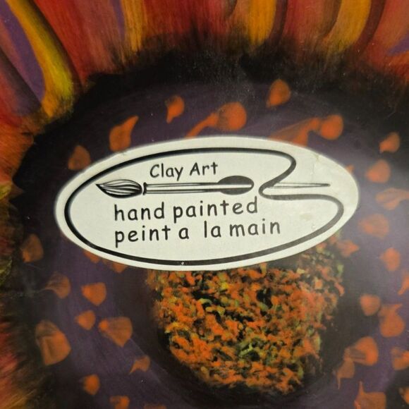 Clay Art Hand Painted Harvest Sunflower Plate In like New Condition - Picture 2 of 3